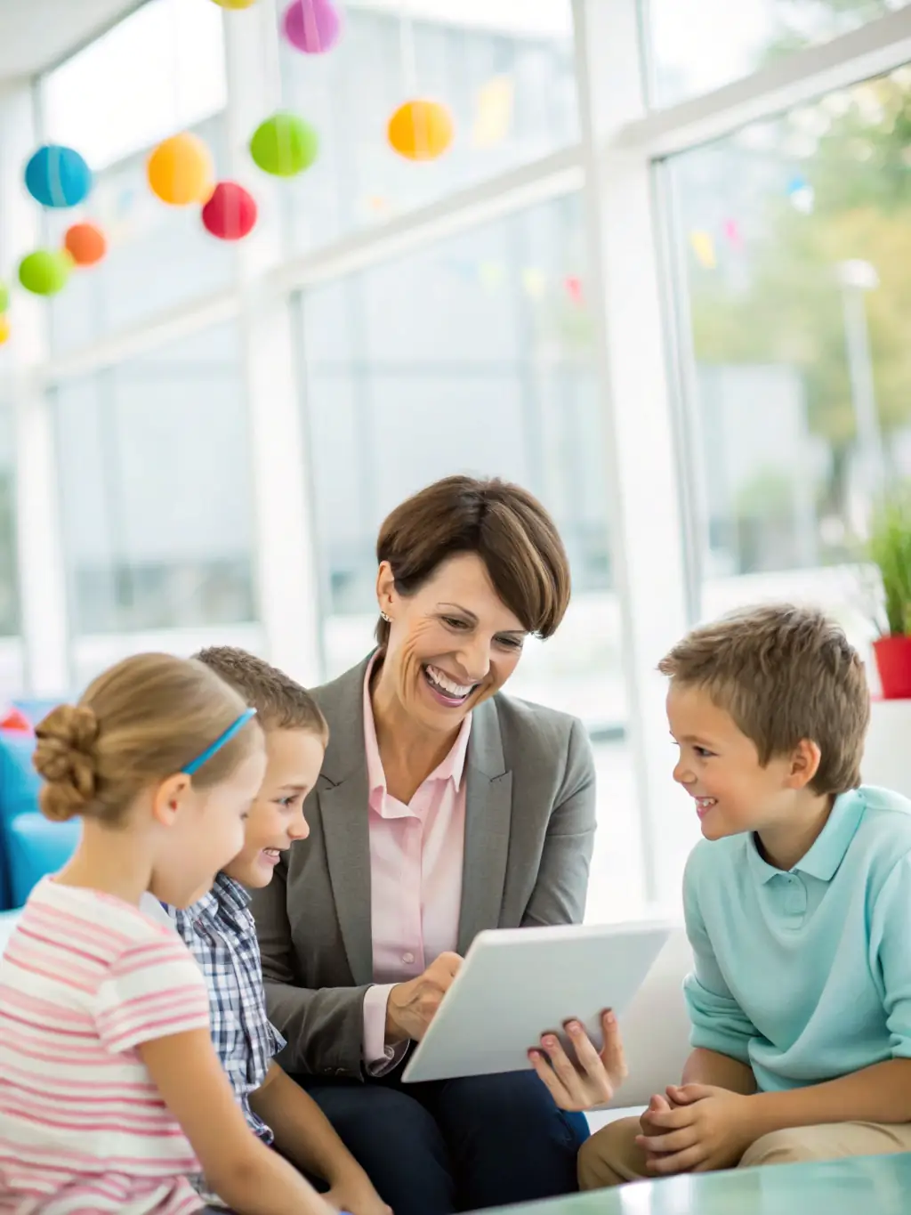 A family discussing their financial goals with a Grasshopper Bank financial advisor in a comfortable and modern setting, emphasizing trust and personalized service.